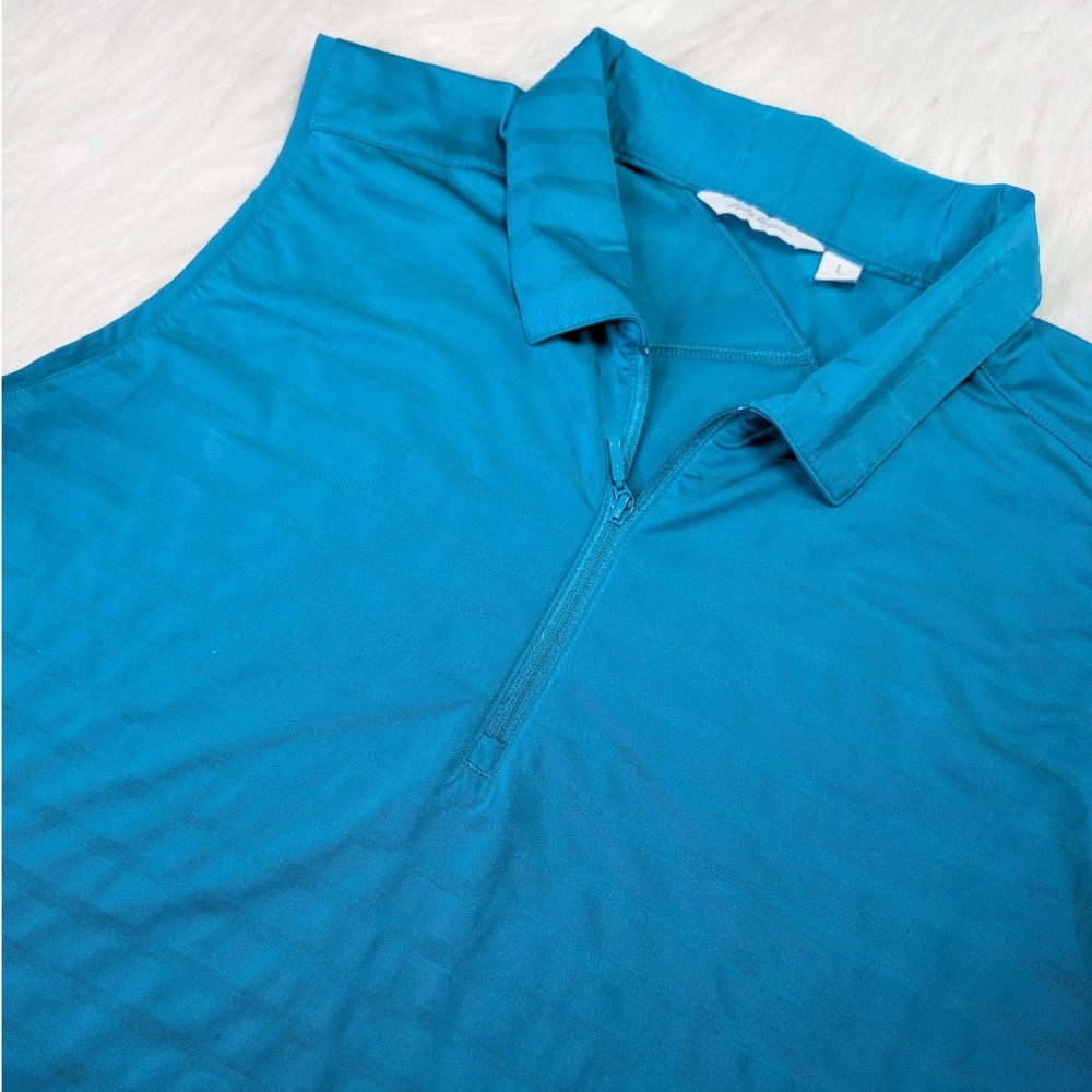 Lady Hagen Polo Shirt Womens Large Teal Blue Sleeveless Quarter Zip Tonal Stripe